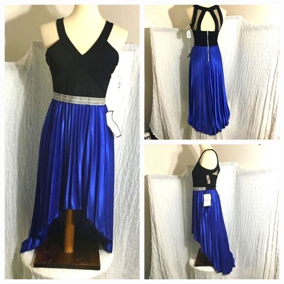 Crystal Doll Black & Blue High Low Cocktail Dress Size 3 - Picture 1 of 12